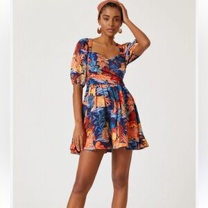 Anthropologie In The Tropics Tiger Print Sweetheart Puff Sleeve Mini Dress NWT